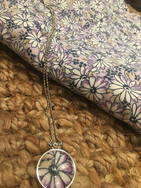 Pendant necklace made from a mother's floral shirt