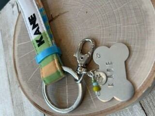 Mini lanyard key fob made from a pet's collar with bone-shaped dog tag