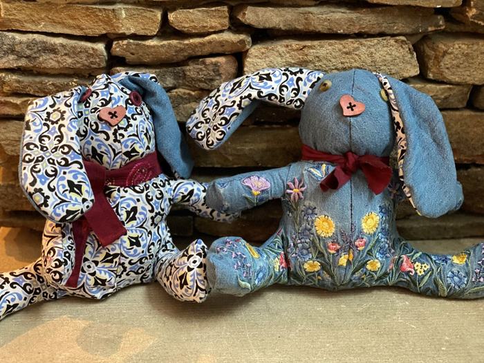 Memory bunnies sewn from a grandmother's floral shirts